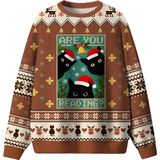 Black Cat Are You Reading Ugly Christmas Sweater - Moonbestprint