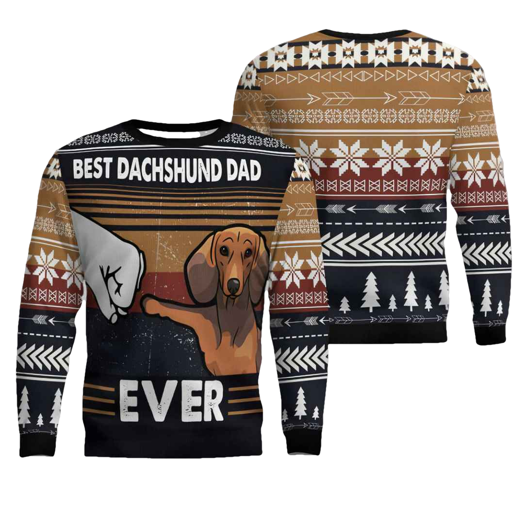 Best Dachshund Dad Ever Ugly Christmas Sweater - Moonbestprint