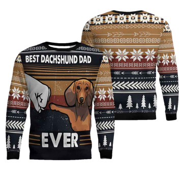 Best Dachshund Dad Ever Ugly Christmas Sweater - Moonbestprint