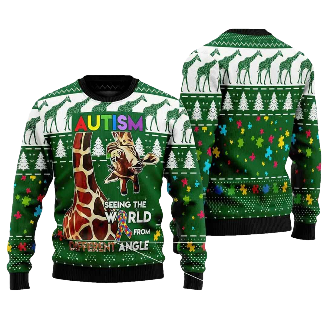 Autism Seeing The World From A Different Angle Ugly Christmas Sweater - Moonbestprint