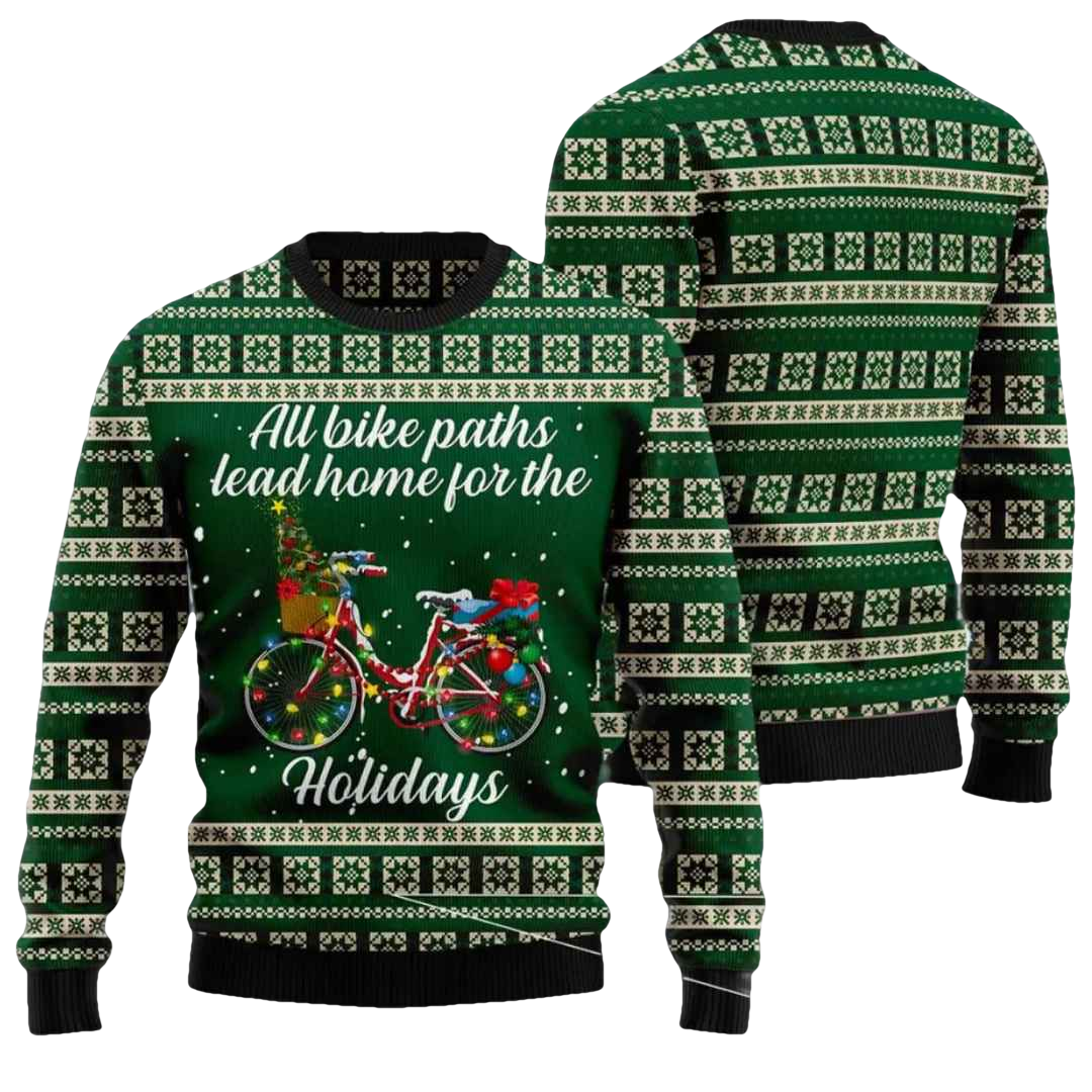 All Bike Paths Lead Home For The Holiday Ugly Christmas Sweater - Moonbestprint