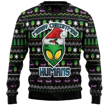Alien Merry Christmas Humans Ugly Christmas Sweater - Moonbestprint