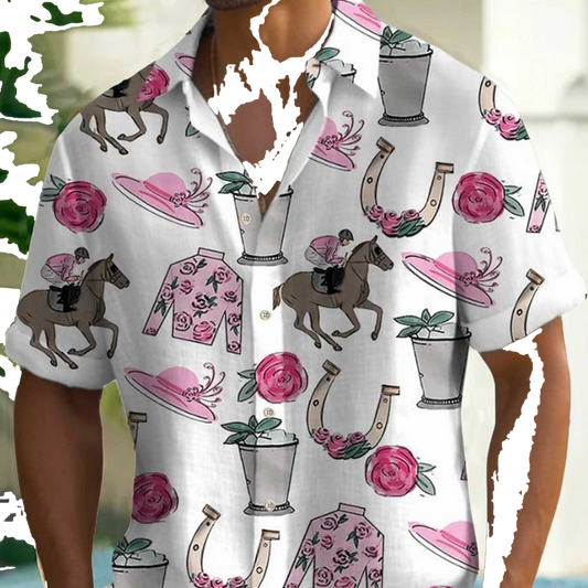 Kentucky Derby Printed Short Sleeve Shirt- Moonbestprint