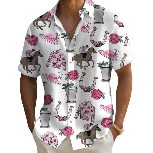 Kentucky Derby Printed Short Sleeve Shirt- Moonbestprint