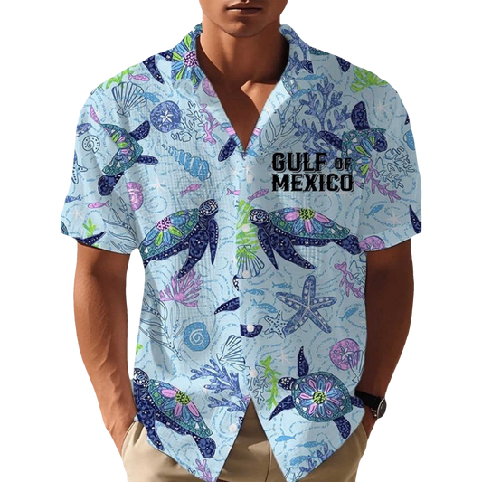 Gulf Of Mexico Est 1550 Turtle Print Hawaiian Shirt- Moonbestprint