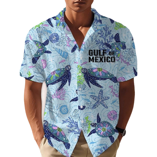 Gulf Of Mexico Est 1550 Turtle Print Hawaiian Shirt- Moonbestprint