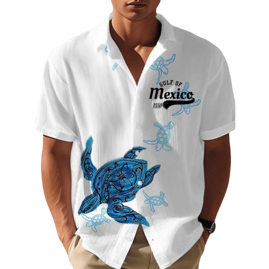 Gulf Of Mexico Est 1550 Blue Turtle Hawaiian Shirt- Moonbestprint