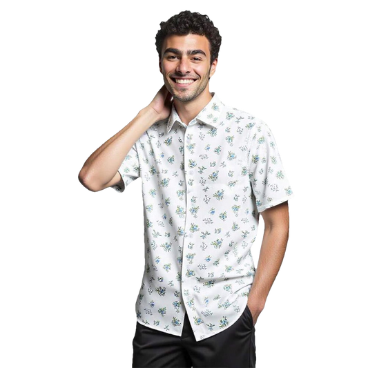 Luigi Mangione Spring Summer Blue Disty Floral Shirt Moonbestprint