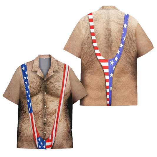American Flag Chest Hair Illusion Funny Hawaiian Shirt Moonbestprint