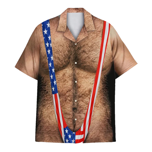 American Flag Chest Hair Illusion Funny Hawaiian Shirt Moonbestprint