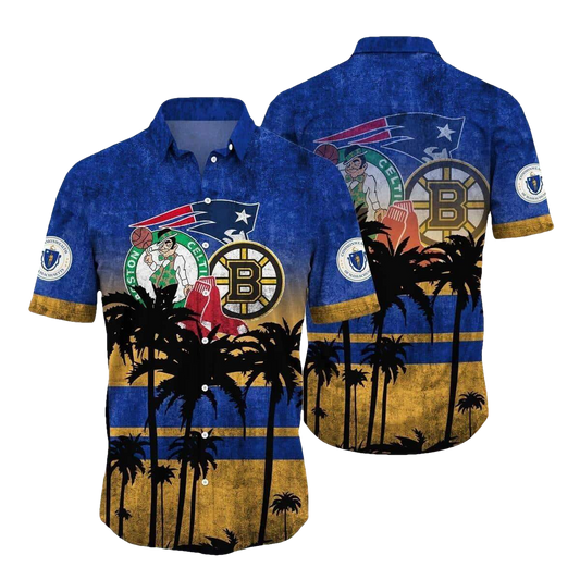 Boston Red Sox New England Patriots Boston Celtics Boston Bruins Hawaiian Shirt - Moonbestprint