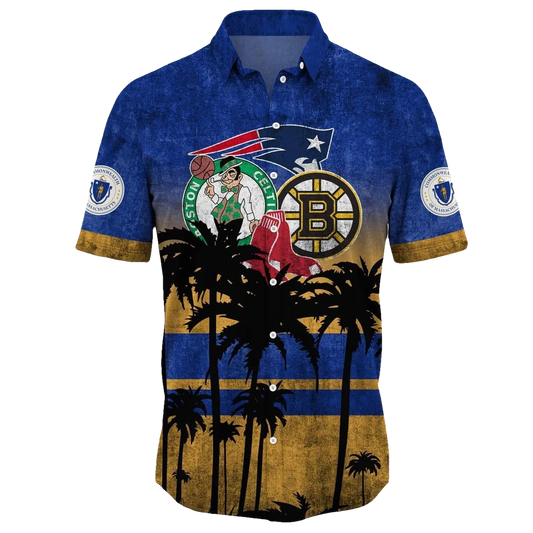 Boston Red Sox New England Patriots Boston Celtics Boston Bruins Hawaiian Shirt - Moonbestprint