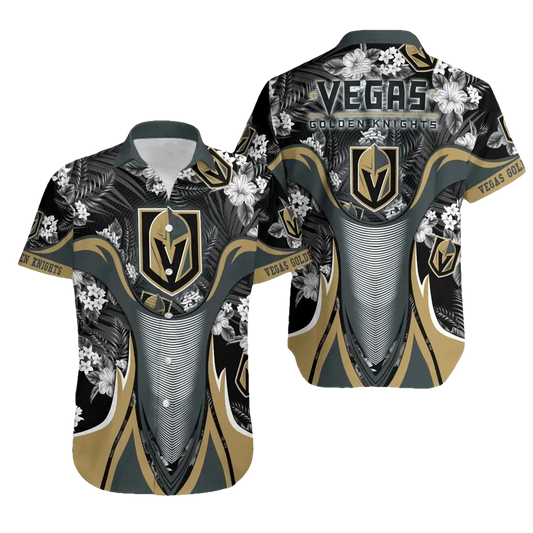 Vegas Golden Knights Hawaiian Shirt, Blooming Flowers Aloha Hawaiian Shirt, NHL Hawaiian Shirt Moonbestprint