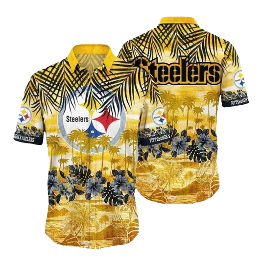 Pittsburgh Steelers Golden Tropical Palm Design Hawaiian Shirt - Moonbestprint