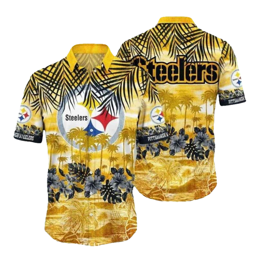 Pittsburgh Steelers Golden Tropical Palm Design Hawaiian Shirt - Moonbestprint