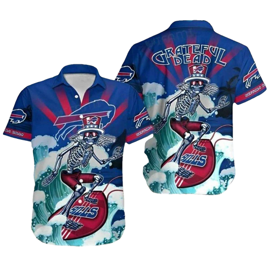 Buffalo Bills Grateful Dead Skeleton With Surfboard Hawaiian Shirt - Moonbestprint