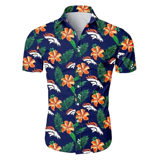 Nfl Denver Broncos Dark Blue Orange Flowers Hawaiian Shirt, NFL Hawaiian Shirt Moonbestprint