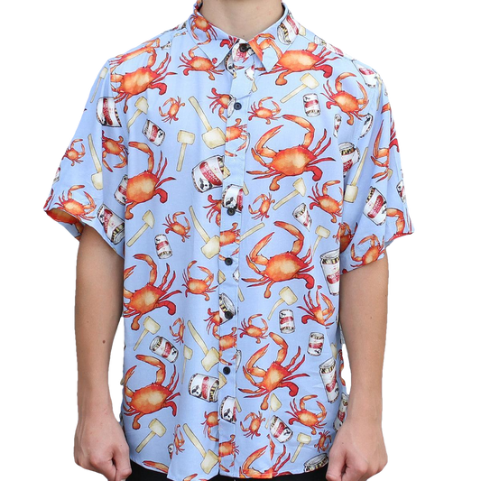 Crab, Mallet & Natty Boh (Light Blue) / Hawaiian Shirt - Moonbestprint
