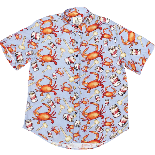 Crab, Mallet & Natty Boh (Light Blue) / Hawaiian Shirt - Moonbestprint