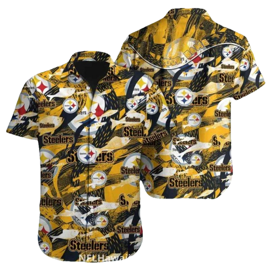 Pittsburgh Steelers Bold Logo Pattern Hawaiian Shirt - Moonbestprint