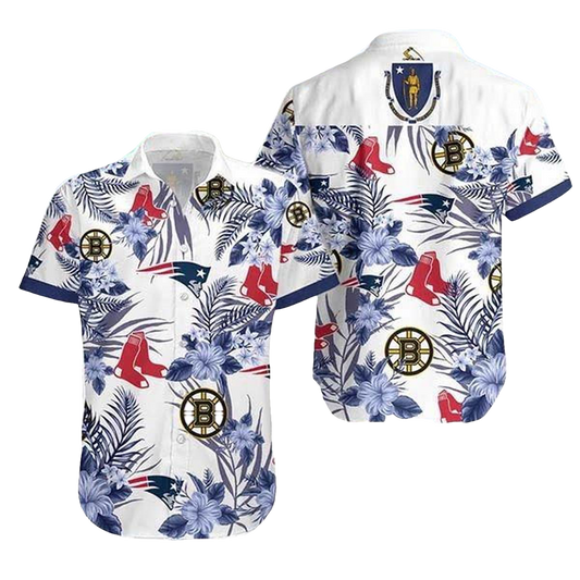 New England Patriots Boston Bruins Boston Red Sox Tropical Hawaiian Shirt - Moonbestprint