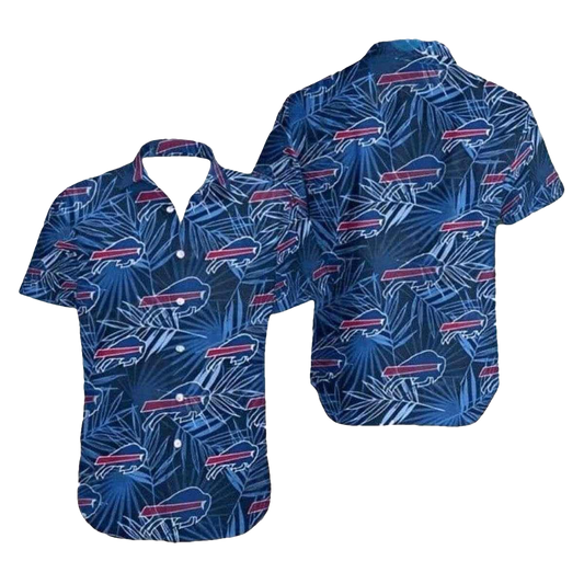 Buffalo Bills Navy Leaf Pattern Hawaiian Shirt - Moonbestprint