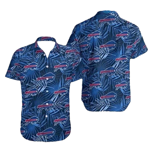 Buffalo Bills Navy Leaf Pattern Hawaiian Shirt - Moonbestprint