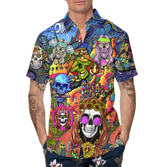 Color Water Happy Summer Skull Hawaiian Shirt, Hawaiian Button Up Shirt, Tropical Shirts For Men Moonbestprint