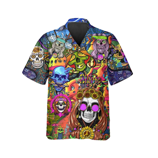 Color Water Happy Summer Skull Hawaiian Shirt, Hawaiian Button Up Shirt, Tropical Shirts For Men Moonbestprint