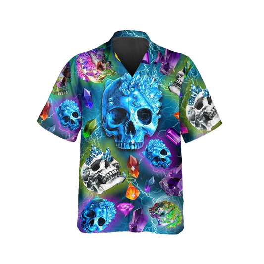 Galaxy Diamond Crystal Skull Hawaiian Shirt, Hawaiian Button Up Shirt, Tropical Shirts For Men Moonbestprint