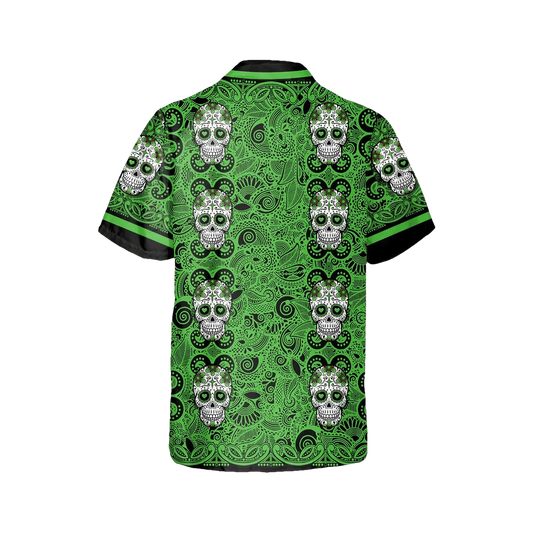 Green Pattern Color Skull Hawaiian Shirt, Hawaiian Button Up Shirt, Tropical Shirts For Men Moonbestprint