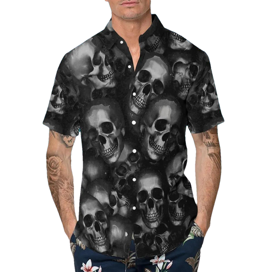 Head Pattern Happy Summer Skull Hawaiian Shirt, Hawaiian Button Up Shirt, Tropical Shirts For Men Moonbestprint