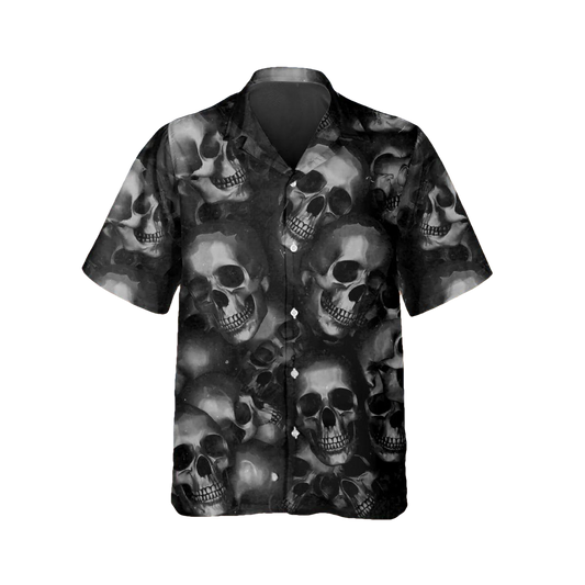 Head Pattern Happy Summer Skull Hawaiian Shirt, Hawaiian Button Up Shirt, Tropical Shirts For Men Moonbestprint