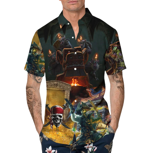 King Pirates Team Skull Hawaiian Shirt, Hawaiian Button Up Shirt, Tropical Shirts For Men Moonbestprint