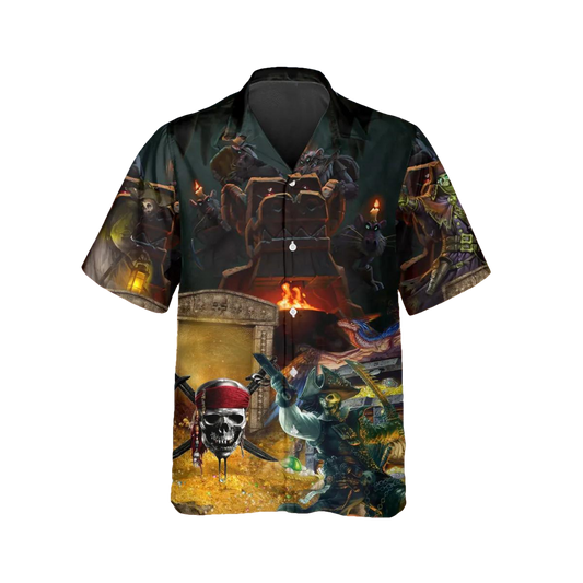King Pirates Team Skull Hawaiian Shirt, Hawaiian Button Up Shirt, Tropical Shirts For Men Moonbestprint