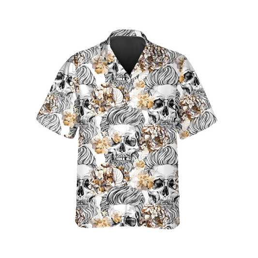 Pattern Flower Happy Summer Skull Hawaiian Shirt, Hawaiian Button Up Shirt, Tropical Shirts For Men Moonbestprint