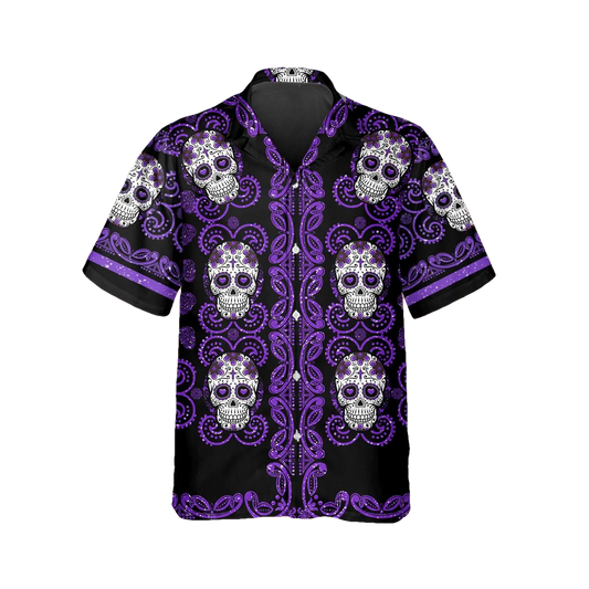 Pattern Purple Color Skull Hawaiian Shirt, Hawaiian Button Up Shirt, Tropical Shirts For Men Moonbestprint