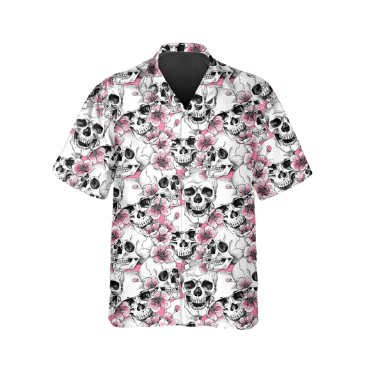 Pink Pattern Happy Summer Skull Hawaiian Shirt, Hawaiian Button Up Shirt, Tropical Shirts For Men Moonbestprint