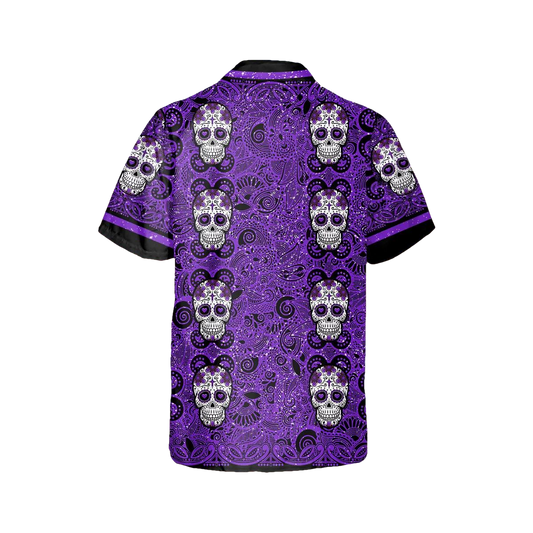Purple Pattern Color Skull Hawaiian Shirt, Hawaiian Button Up Shirt, Tropical Shirts For Men Moonbestprint