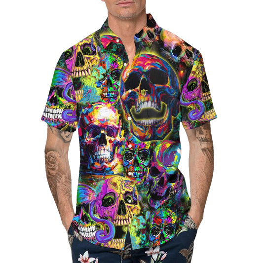 Abstract Art Skull Hawaiian Shirt, Hawaiian Button Up Shirt, Tropical Shirts For Men Moonbestprint
