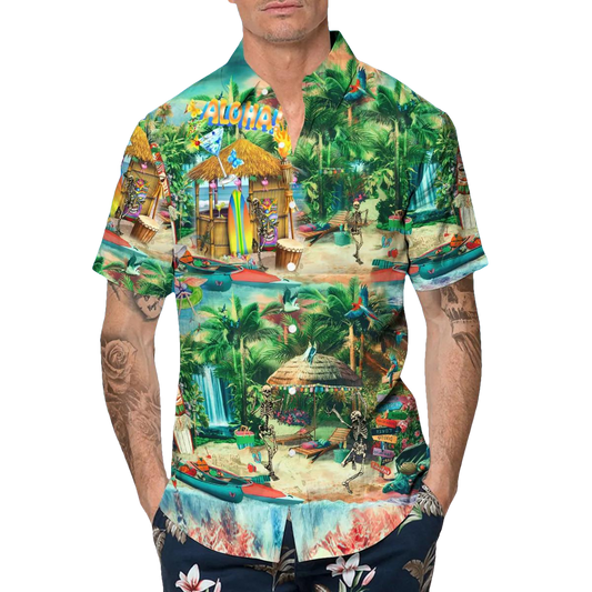 Aloha Skull Village Hawaiian Shirt, Hawaiian Button Up Shirt, Aloha Shirts Moonbestprint
