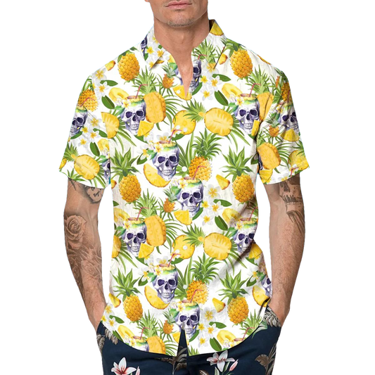Aloha Pineapple Skull Hawaiian Shirt, Hawaiian Button Up Shirt, Tropical Shirts For Men Moonbestprint
