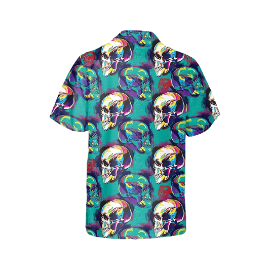 Blue Blurry Skull Art Hawaiian Shirt, Hawaiian Button Up Shirt, Tropical Shirts For Men Moonbestprint
