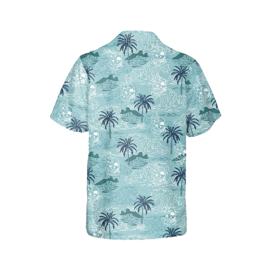 Blue Tropical Skull With Coconut Tree Hawaiian Shirt, Hawaiian Button Up Shirt, Tropical Shirts For Men Moonbestprint