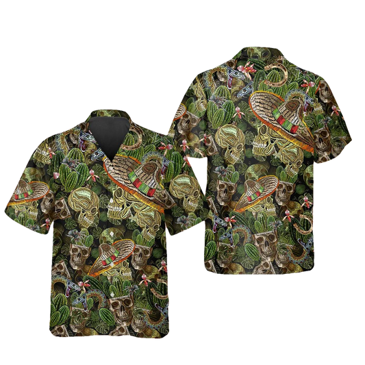 Cactus Mexican Skull Hawaiian Shirt, Hawaiian Button Up Shirt, Tropical Shirts For Men Moonbestprint