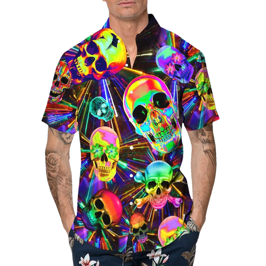 Color Summer Vibes Skull Hawaiian Shirt, Hawaiian Button Up Shirt, Tropical Shirts For Men Moonbestprint