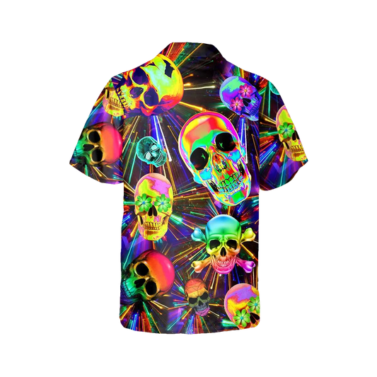 Color Summer Vibes Skull Hawaiian Shirt, Hawaiian Button Up Shirt, Tropical Shirts For Men Moonbestprint