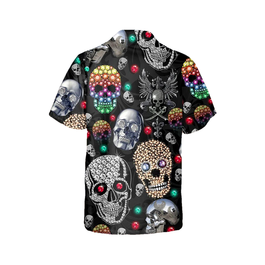 Colorful Diamond Skull Hawaiian Shirt, Hawaiian Button Up Shirt, Tropical Shirts For Men Moonbestprint