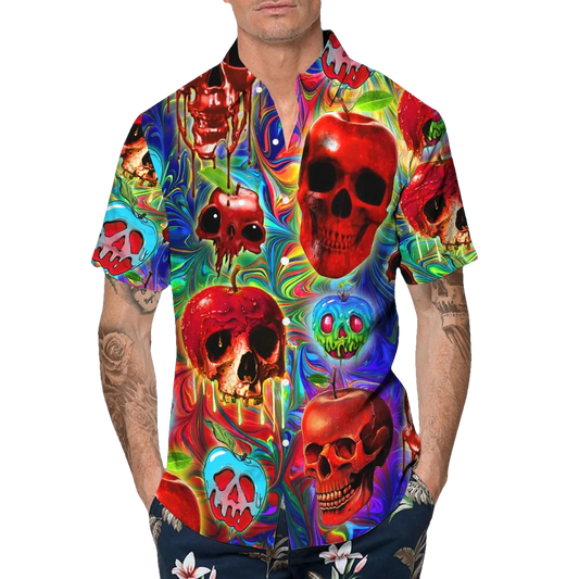 Colorful Alien Skull Hawaiian Shirt, Hawaiian Button Up Shirt, Tropical Shirts For Men Moonbestprint