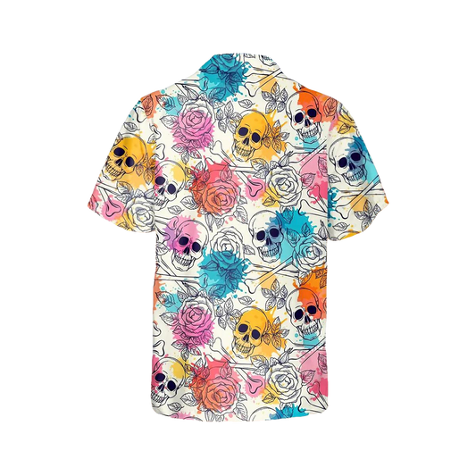 Colorful Roses Crossbones Skull Hawaiian Shirt, Hawaiian Button Up Shirt, Tropical Shirts For Men Moonbestprint